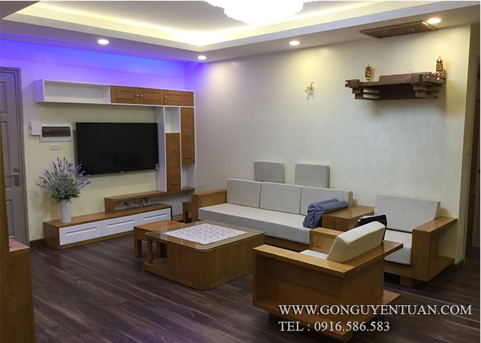 Thi công nội thất gỗ sồi Mỹ nhà anh Tám- Hà Nội